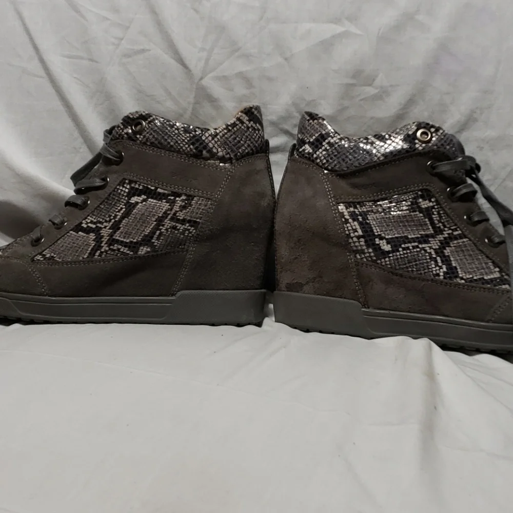 Geox grey platform suede snakeskin print sneakers